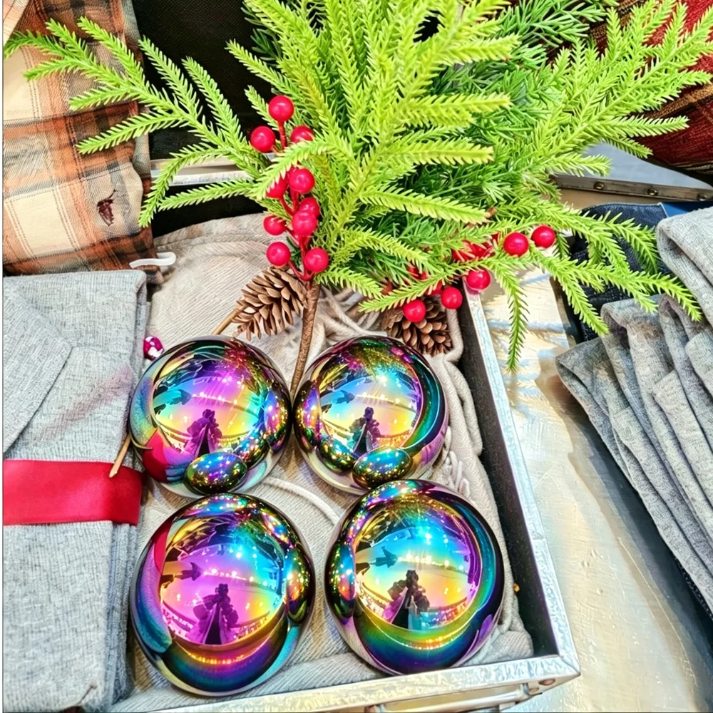 1/2/5Pcs OD 38/50/60-300mm Colorful Electroplated Gloss Ball 304 Stainless Steel Hollow Hanging Ball Christmas Decorative Ball