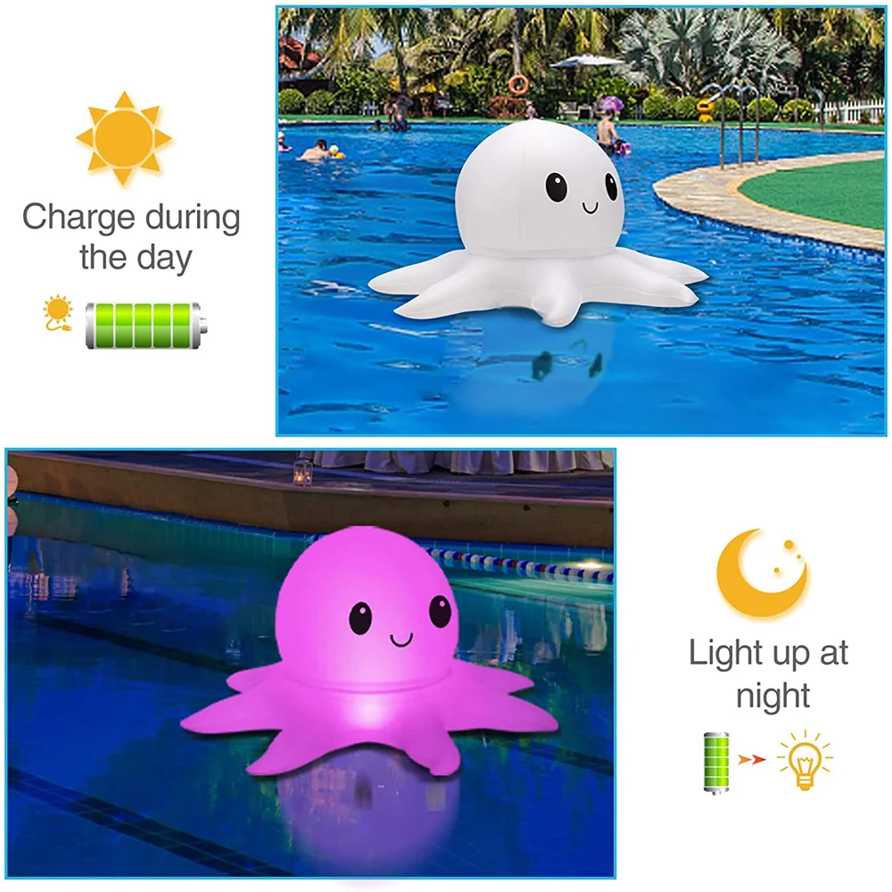 Solar Powered Octopus Pool Light Remote Timing RGB Inflatable Glowing Floating Light for Pool Beach Pond Garden Party Decoration