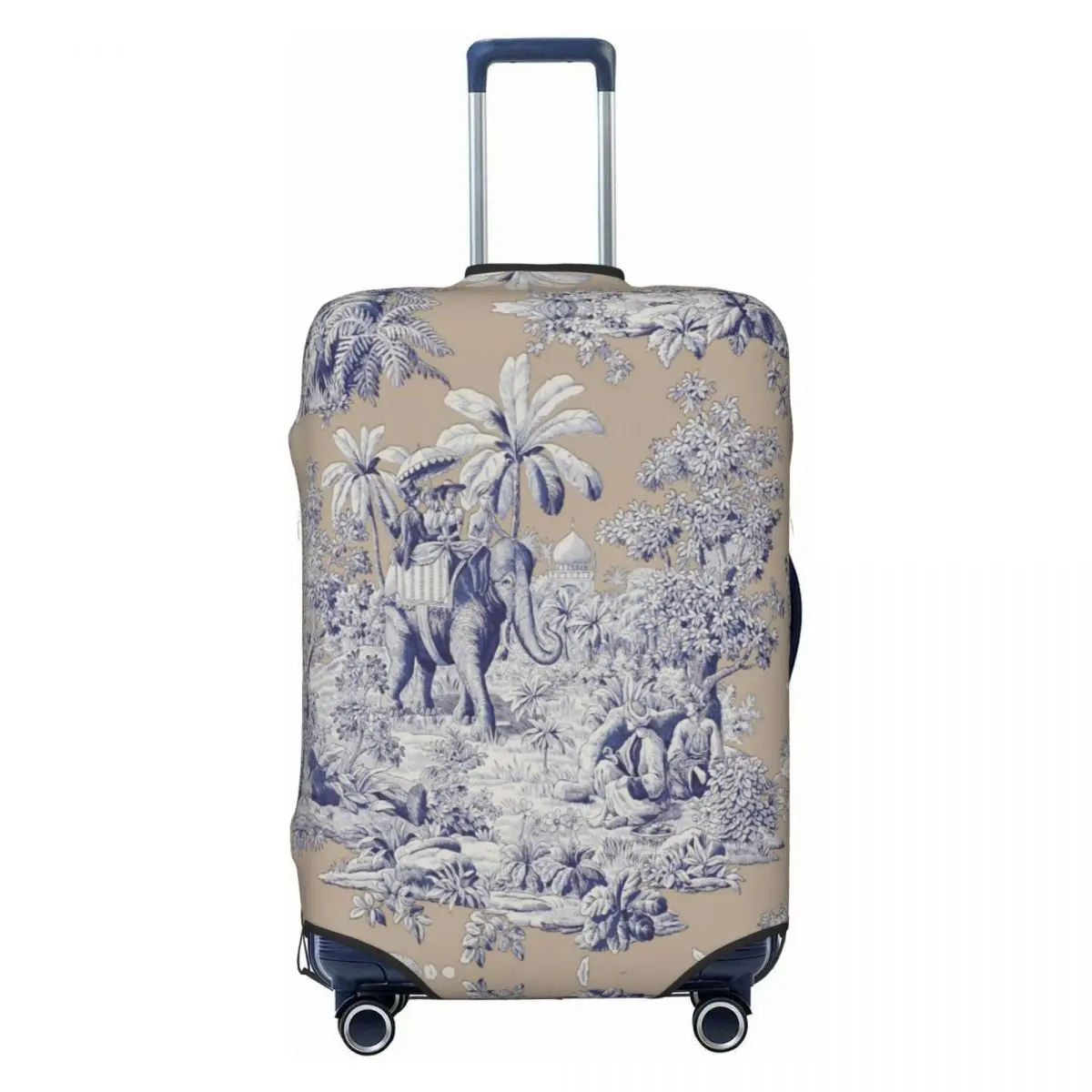 Custom Fashion Navy Blue Toile De Jouy French Motif Pattern Luggage Cover Protector Elastic Travel Suitcase Covers