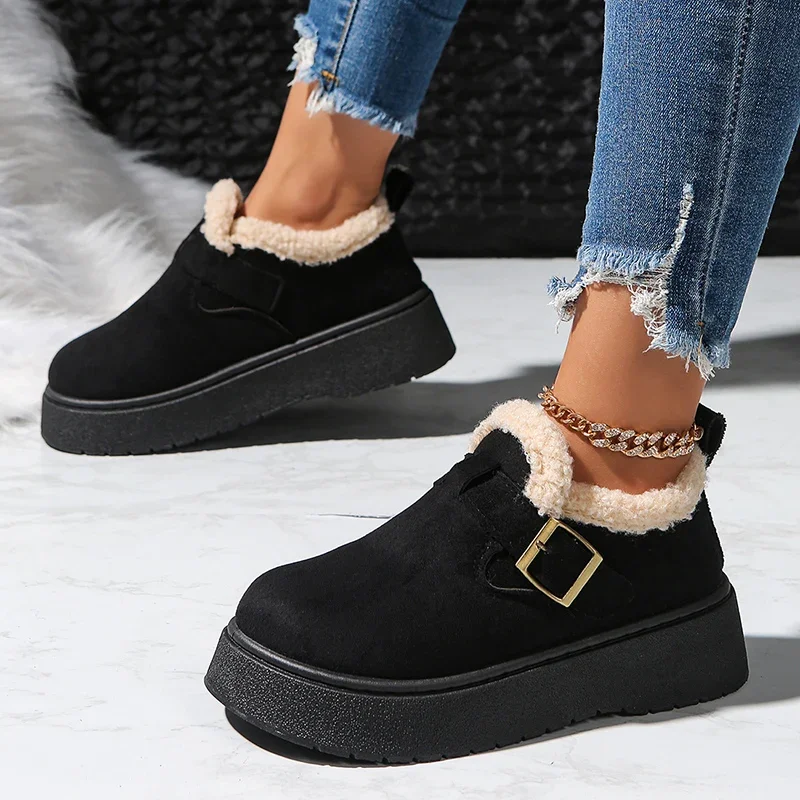Autumn Winter Thick Sole Plush Snow Boots Women Comfy Warm Fleece Lining Ankle Boots Woman Anti Slip Platform Cotton Shoes Mujer