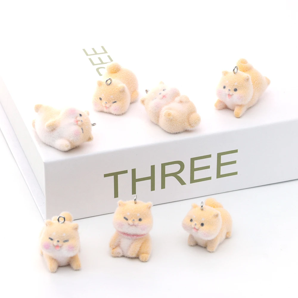 30pcs 3D Flocking Animal Charms Cartoon Puppy Pendants for Necklaces Earrings Handmade Making DIY Jewelry Accessories Supplies