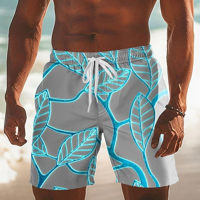 

Пляжные шорты в тропическом стиле с принтом листьев, мужские быстросохнущие дышащие плавки с боковыми карманами, летние мужские и женские шорты