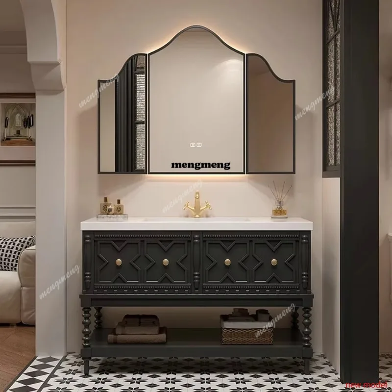 

F182 MAEBOW Solid Wood Bathroom Vanity with Integrated Sintered Stone Sink Toiletries Storage Smart Mirror Cabinet Customized Pa