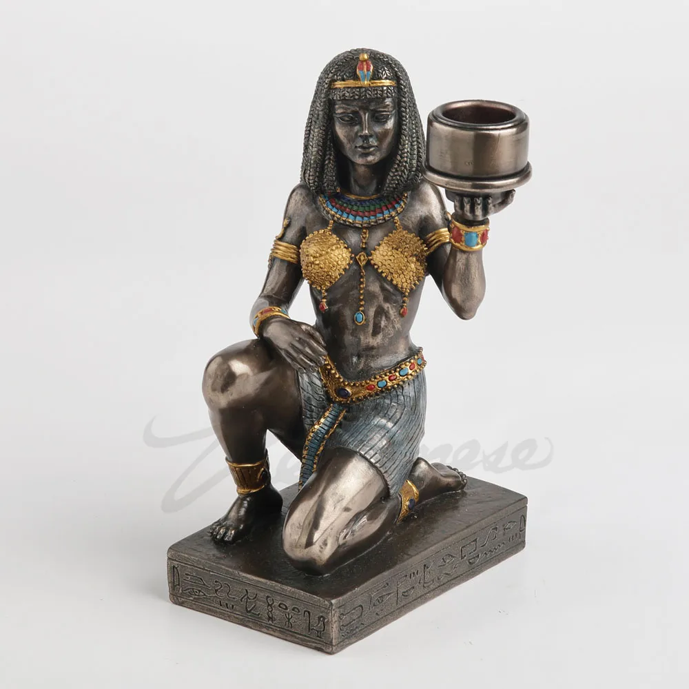 Ancient Egyptian Kneeling Goddess Figurine Resin Statue Candle Holder Vintage Egypt Female Sculpture Home Desktop Decoration