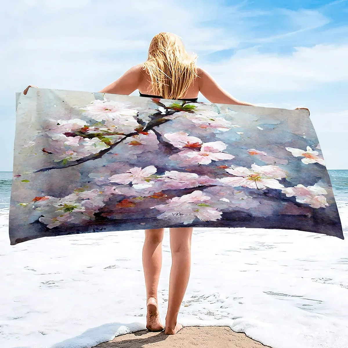 Cherry Blossom Sand Free Beach Towel Absorbent Bath Towel Large Hand Towels Quick Fast Dry Extra Large Thin Towels for Spa Pool