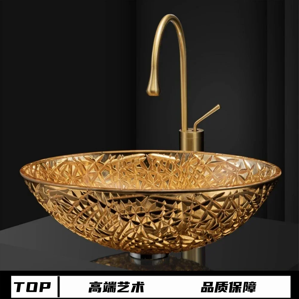 Bathroom Electroplating Glass Basin Home Balcony Oval Hotel Golden Glass Wash  Sink Washing Machine