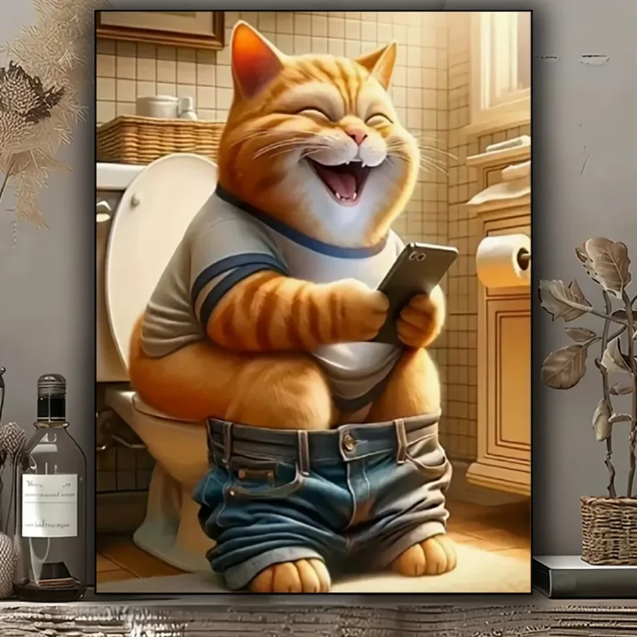 Pintura de diamante 5D Diy, perro salchicha, bordado completo de diamantes de imitación, gato gordo riendo con gatito divertido y humorístico, decoración del hogar