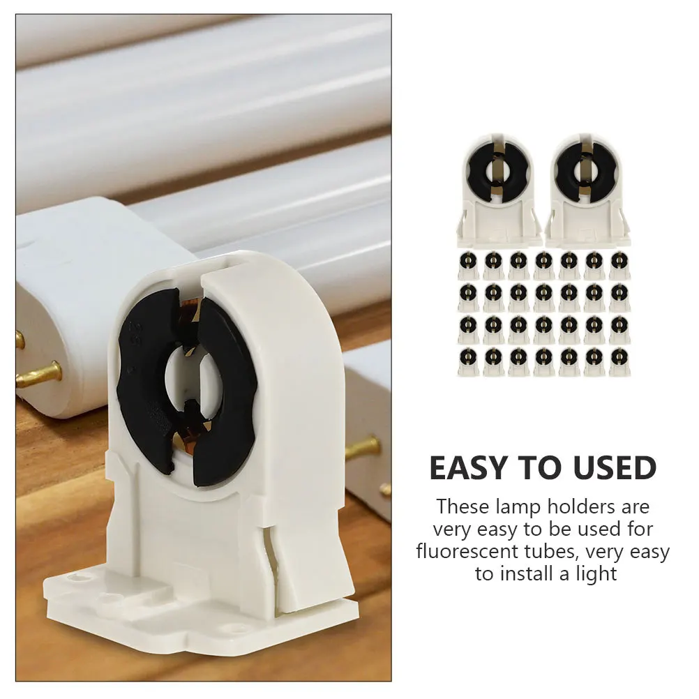 

30Pcs Fluorescent Light Bracket ABS Lamp Holder Socket Replacement Lamp Base for LED Tube Long-Lasting Reliable