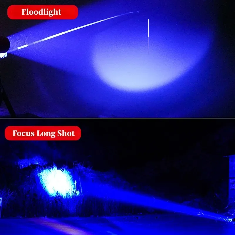 Powerful Night LED Fishing Flashlight Type-C Rechargeable Blue White Yellow Purple 4 Light Source Camping Handlamp with Bracket