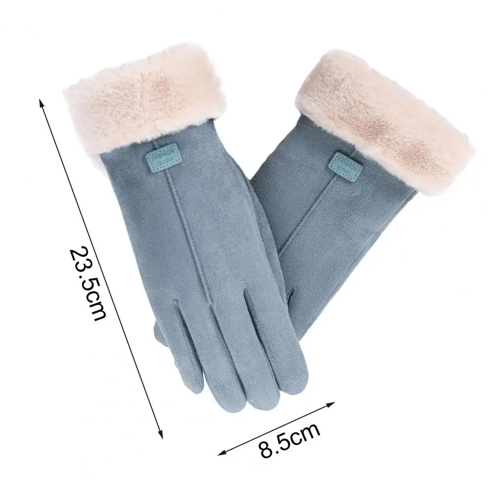 

1 Pair Cycling Gloves Attractive Cute Furry Cuffs Full Finger Warm Mittens Breathable Driving Gloves