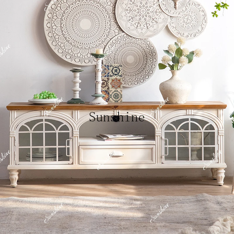 

French retro small apartment solid wood floor-to-ceiling white bedroom cabinet FT