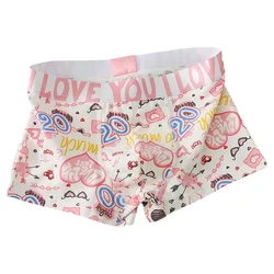 Men's Boxer Pouch Bulge Underpants Male Pink Cartoon Printed Slip Homme Cotton Breathable Young Fashion Underwear Calzoncillo