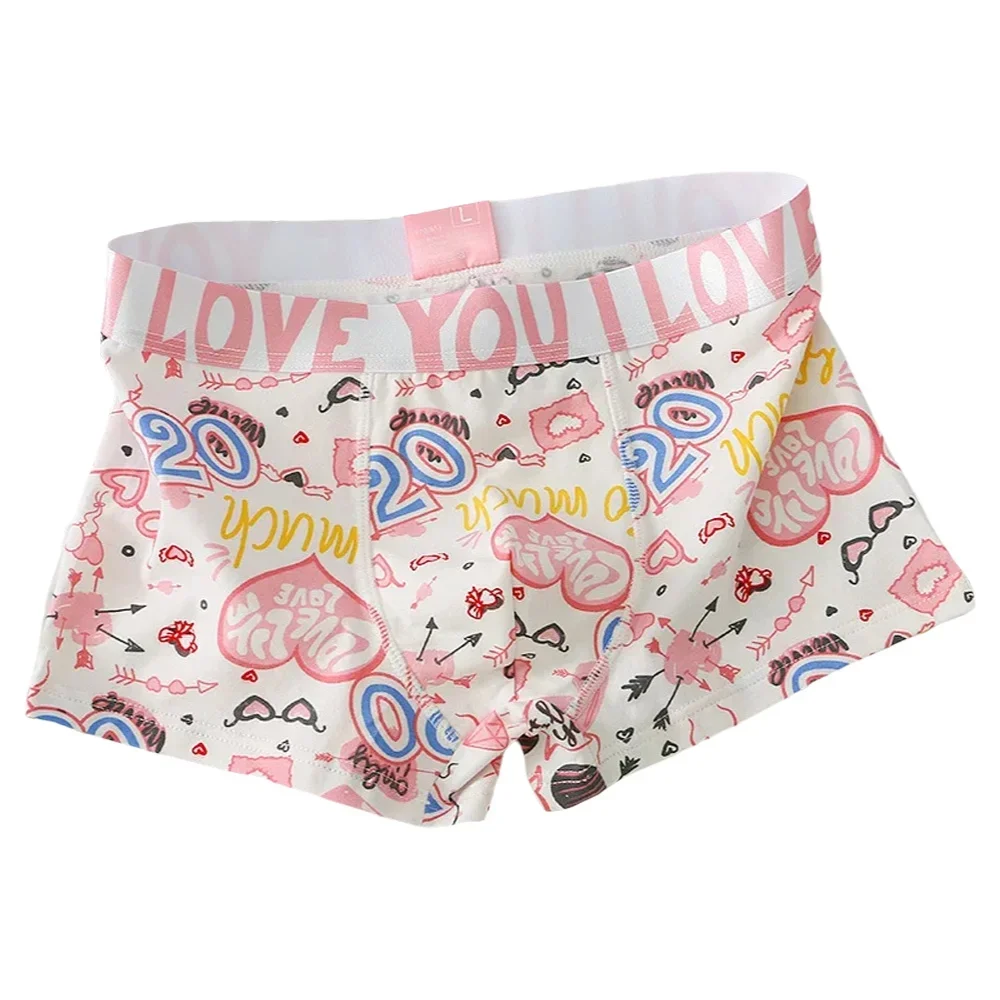 Men's Boxer Pouch Bulge Underpants Male Pink Cartoon Printed Slip Homme Cotton Breathable Young Fashion Underwear Calzoncillo