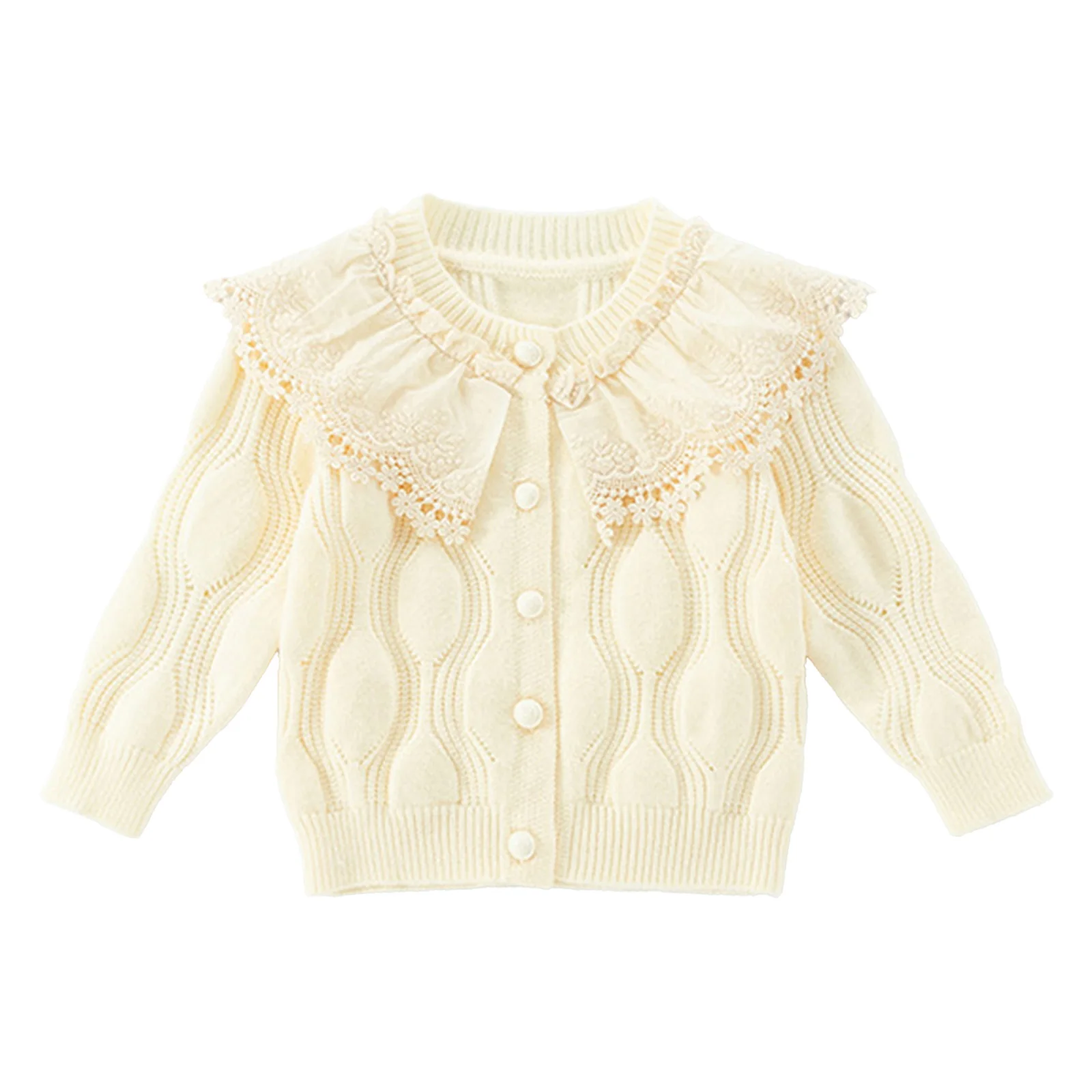 Infant Baby Girl Knitted Cardigan Sweater Long Sleeve Button Up Ruffle Sweater Warm Fall Winter Coat Outerwear Jacket Shrug Wrap