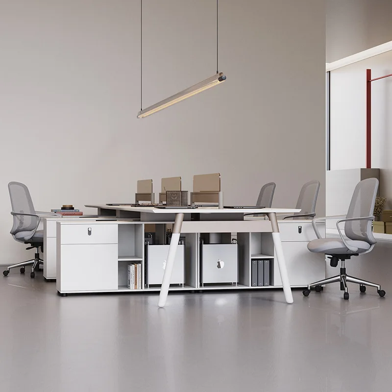 Desk Staff Desk Staff Desk Modern Simple White Accounting Two or four seated with side cabinets