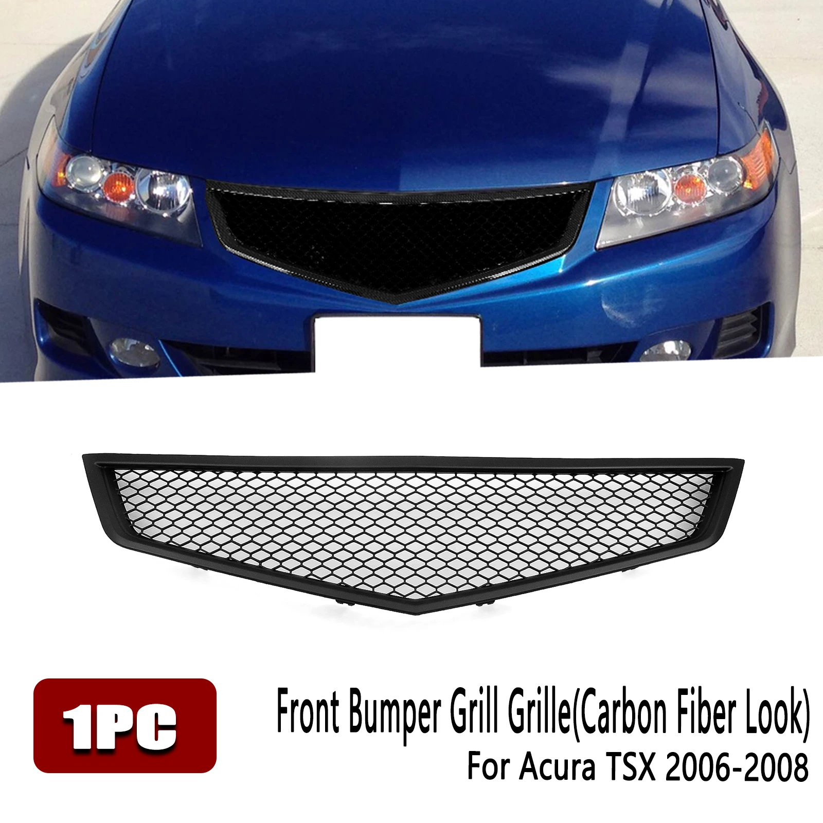 

Front Grille Racing Grill For Acura TSX 2006-2008 Honeycomb Style Carbon Fiber Look/Gloss/Matte Black Car Upper Bumper Hood Mesh