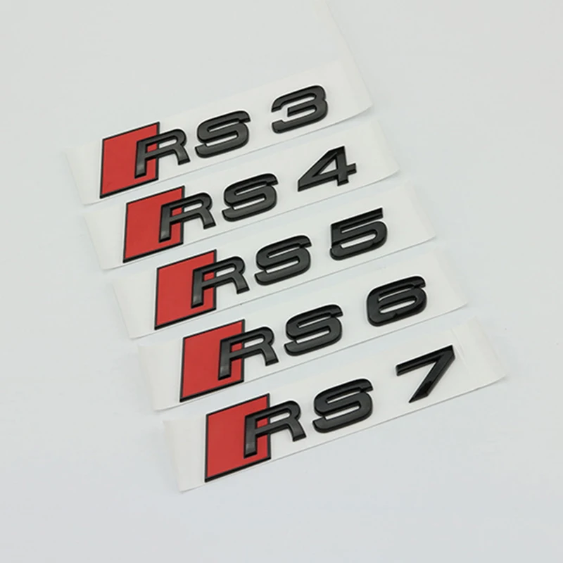 3D ABS Glossy Black RS Logo Car Rear Trunk Emblem Badge Decal For Audi RS3 RS4 RS5 RS6 RS7 RS8 Sticker Accrssories