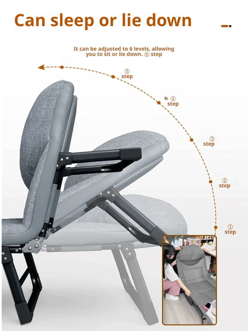Multifunctional Folding Chair Office Sofa Bed Single Bed Camping Recliner Folding Chair with Bed image 5