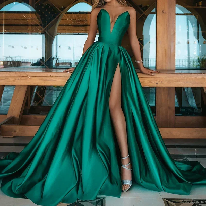 

Elegant Wedding Dress Chic Women Luxury Gowns Fold Party Dress Spring Summer Off Shoulder High Split Dresses in Special Occasion