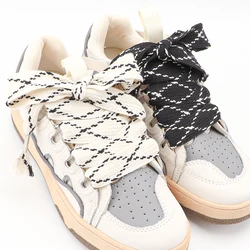 1Pair New Flat Shoelaces 2.5CM Wide Metal Head Shoelace Black Beige Sneakers Laces Shoes Accessories 120CM/140CM Strings