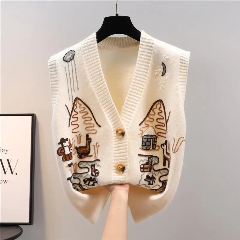 

Loose Thiened Knitted Sweater Vest Open Cardigan Sle V-Ne Autumn Faion Outerwear for Young Women Commute Friendly