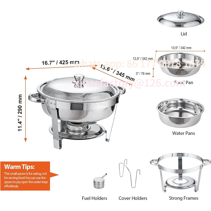 Customizable Chafing Dish Buffet Set 5QT Stainless Steel Round Chafing Dishes for Buffet with Lid Buffet Servers and Warmers