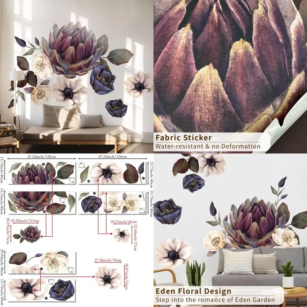 ملصقات حائط على شكل زهرة الفاوانيا، ملصقات وردية ذاتية اللصق لديكور غرفة المعيشة وغرفة النوم، ورق حائط أنيق مزين بالزهور