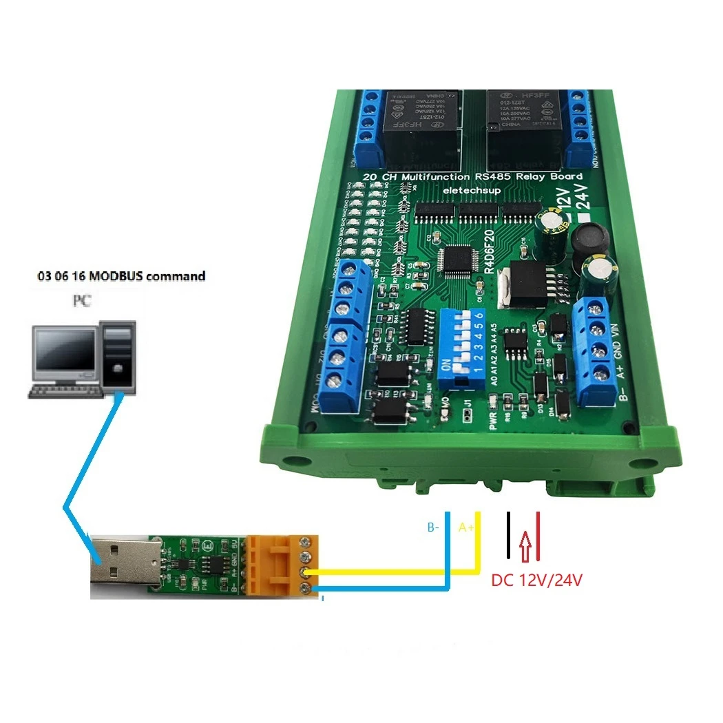 DC 12V/24V 20Ch Multifunction RS485 Relay Board 20DO 2DI 2AI PLC IO Expanding Module Modbus RTU 4-20MA 0-10V Relay Module