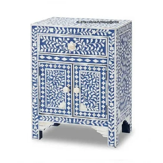 Bone Inlay Floral Bedside Table Cabinet Bedside Bone Inlay Nightstand Blue End Table Living Room Furniture From India