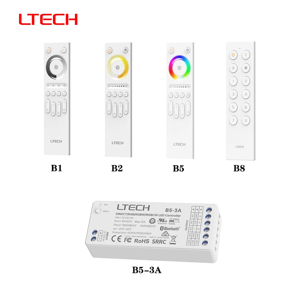 LTECH B1 DC12~24V 4-Zone Touch Remote Control 2In1 Bluetooth 5.2 SIG Mesh Single/Dual Color RGBW RGBCW Controller For LED Strip