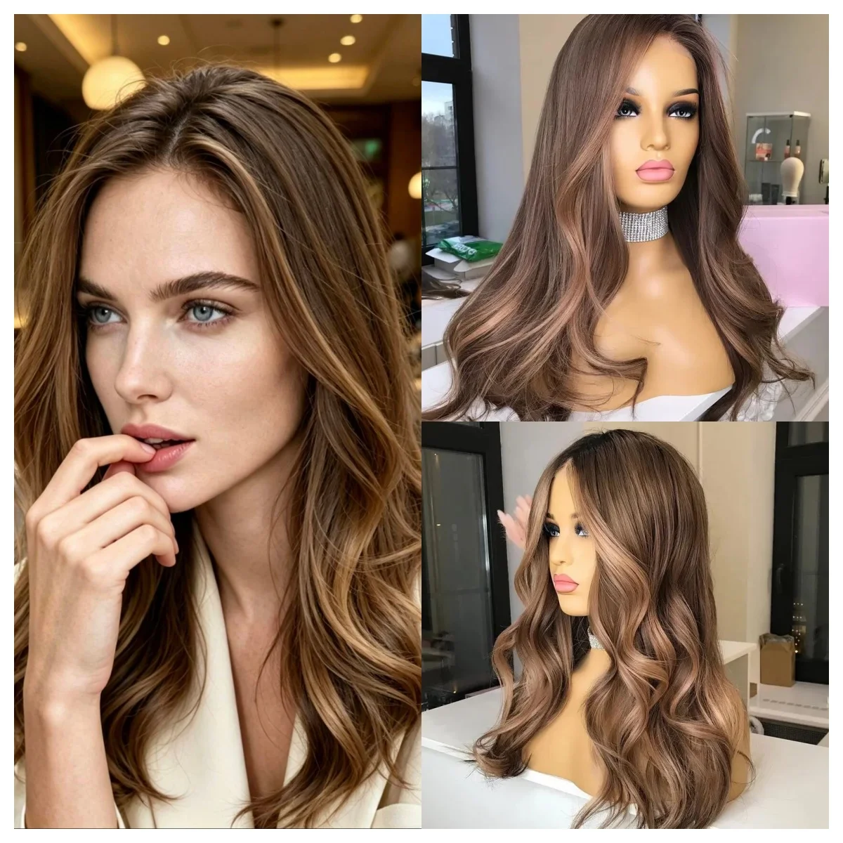 

Dark Roots Honey Blonde Ombre Wig Long Natural Wave 13x4 Lace Front Synthetic Heat Resistant Daily Use Wig