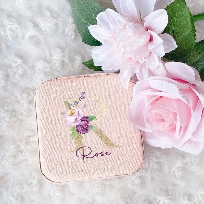 

Custom Name Jewelry Box Personalized Travel Jewelry Ring Case Bridesmaid Proposal Wedding Birthday Christmas Bridal Shower Gift