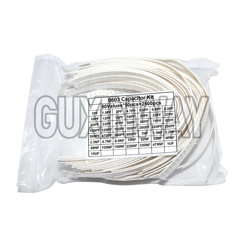 2500pcs 0402 0603 0805 SMD Ceramic Capacitor Assorted Kit 50Values 1pF - 10uF 100PF 10NF 100NF 0.47UF 1UF Chip Capacitance Set
