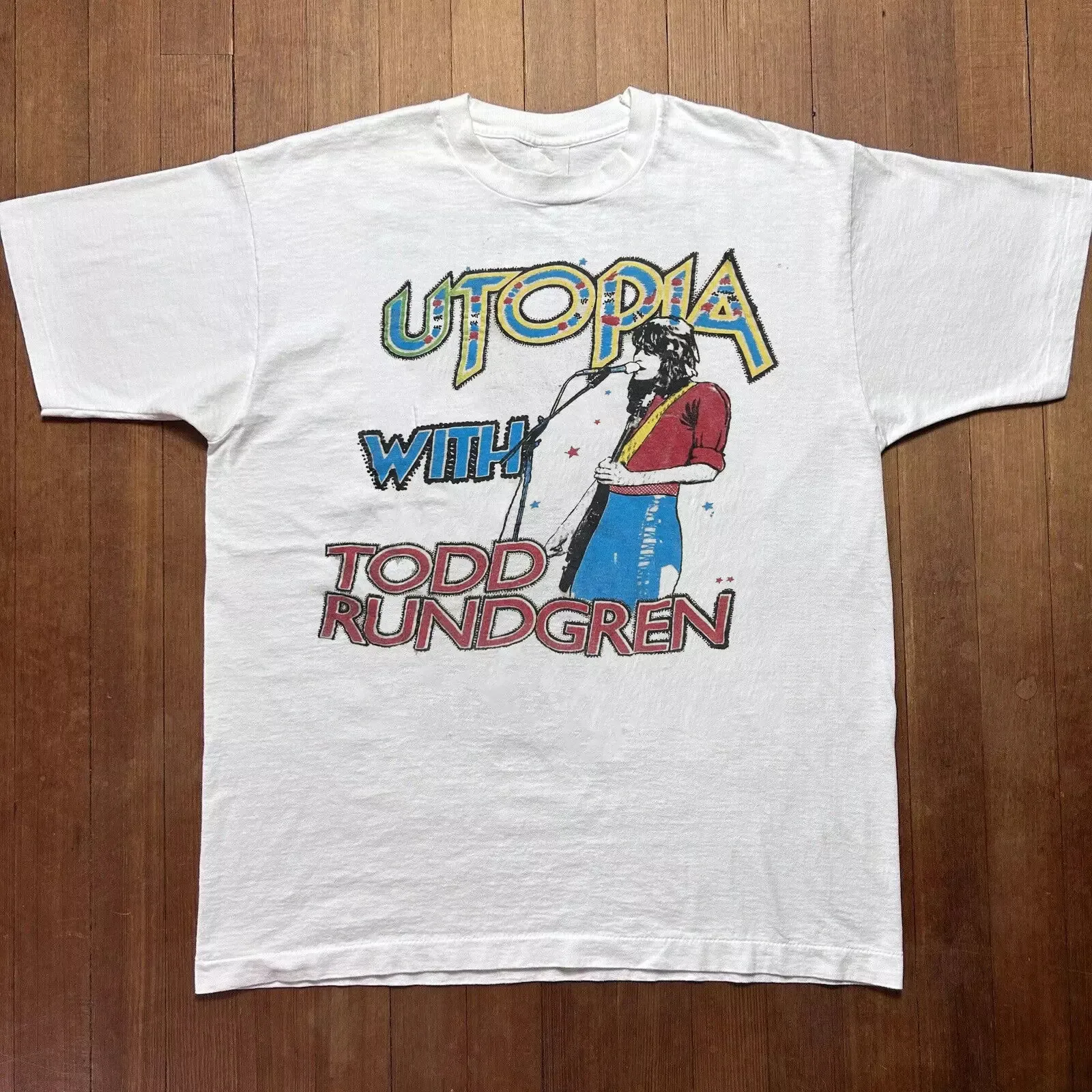 Todd Rundgren With Utopia White Short Sleeve T Shirt Full Size S-5XL
