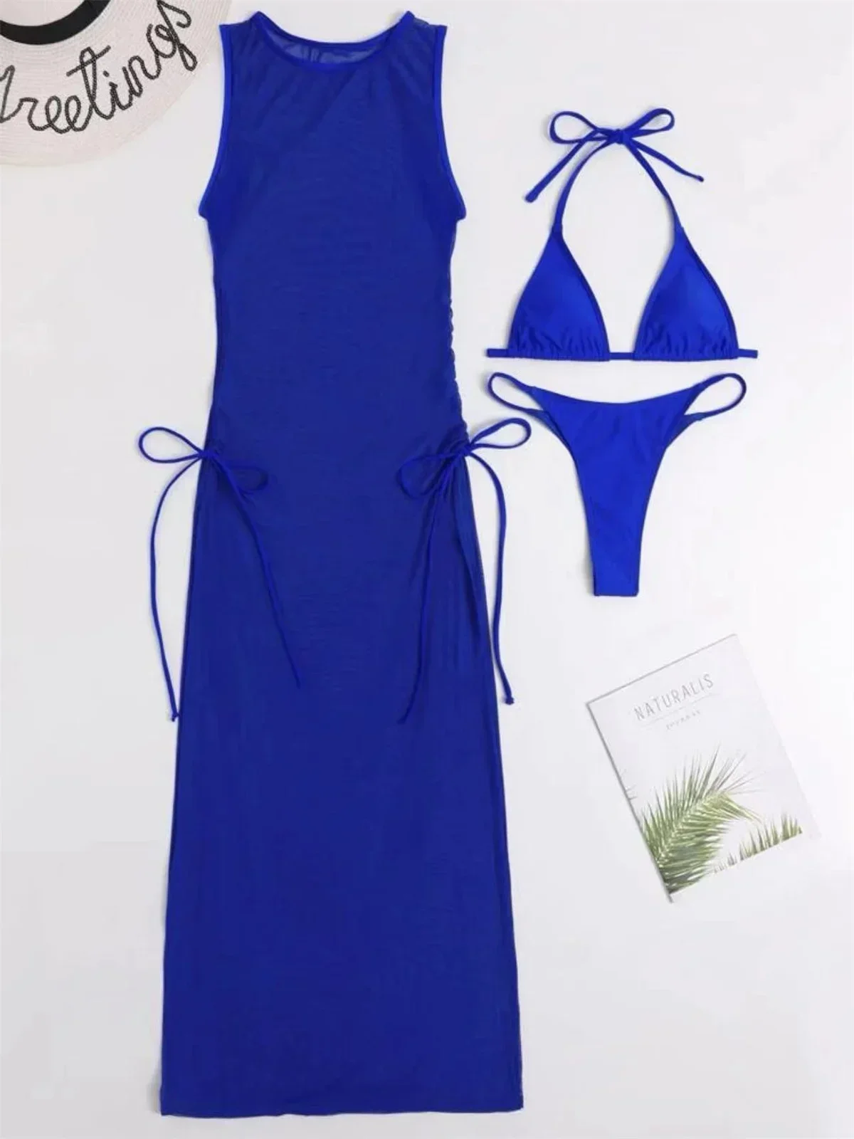 เซ็กซี่ตาข่ายบิกินี่ COVER UP สีเขียวสีขาว 3 ชิ้นชุดว่ายน้ําชายหาดดูผ่านชุดว่ายน้ําชายหาดชุดว่ายน้ําทอง 2024