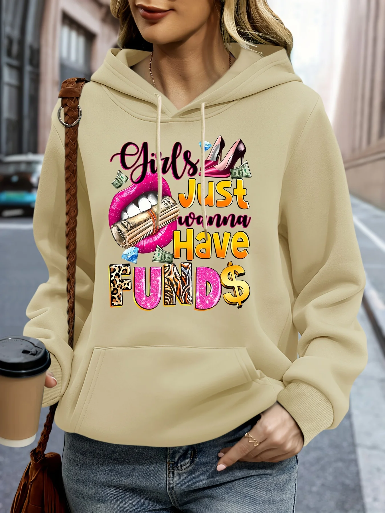 Sudadera con capucha de manga larga de gamuza con estampado de letras PERFECTLY informal cálida y holgada de otoño e invierno para mujer