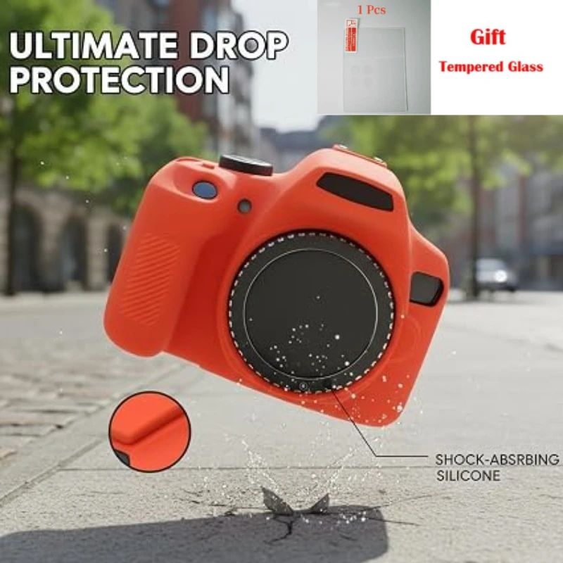 For Canon EOS 1300D 1500D 2000D Camera Bag Silicone Rubber Camera Case Cover Accessories +1PCS Free Tempered Film