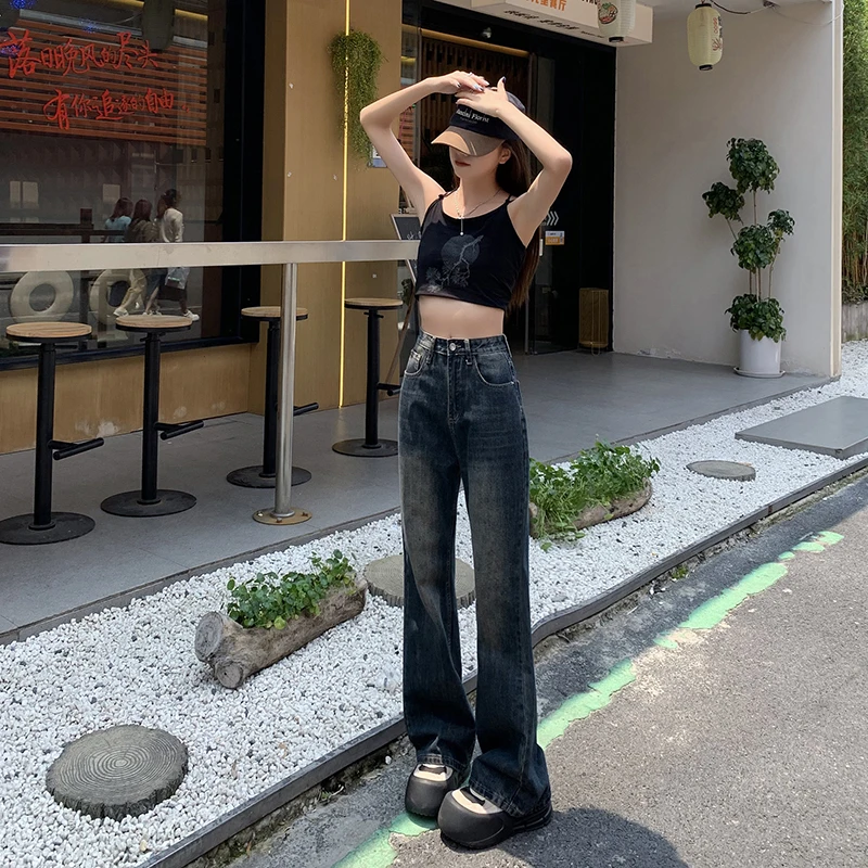 

Удобные женские джинсы, приятные для кожи, прямые брюки с высокой талией, уличная мода, корейские женские брюки, мешковатые джинсовые брюки