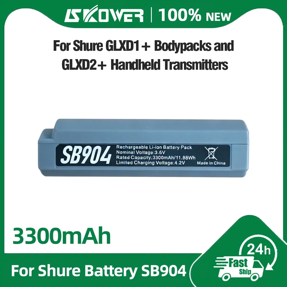 3300mAh SB904 Lithium-Ion Battery for Shure GLXD+ Digital Wireless Systems(GLXD1+ Bodypacks and GLXD2+ Handheld Transmitters)