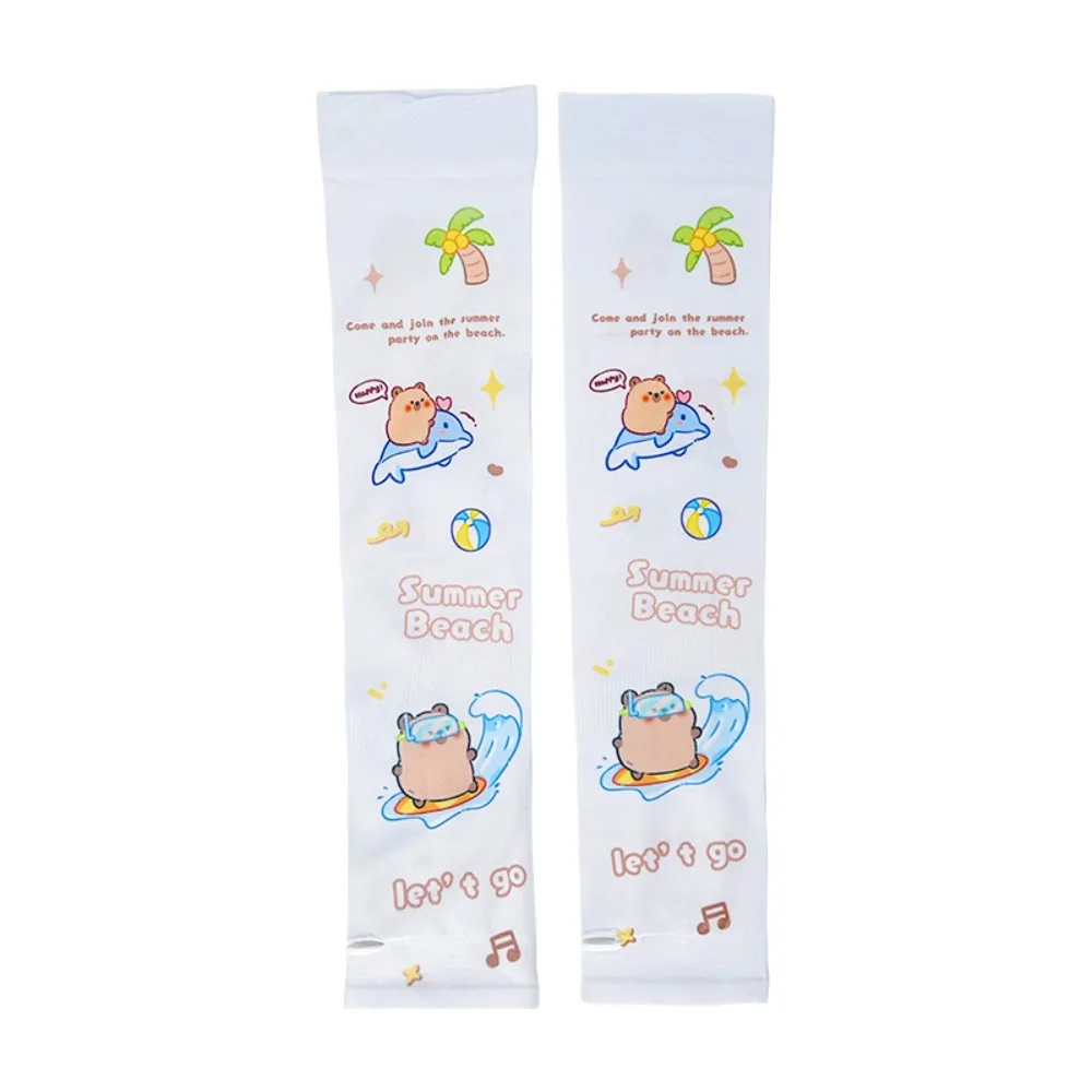 Breathable Summer Capybara Ice Sleeves Sunscreen Anti-ultraviolet Anime Cartoon Ice Sleeve Lovely Long Sunscreen Sleeve Outdoor