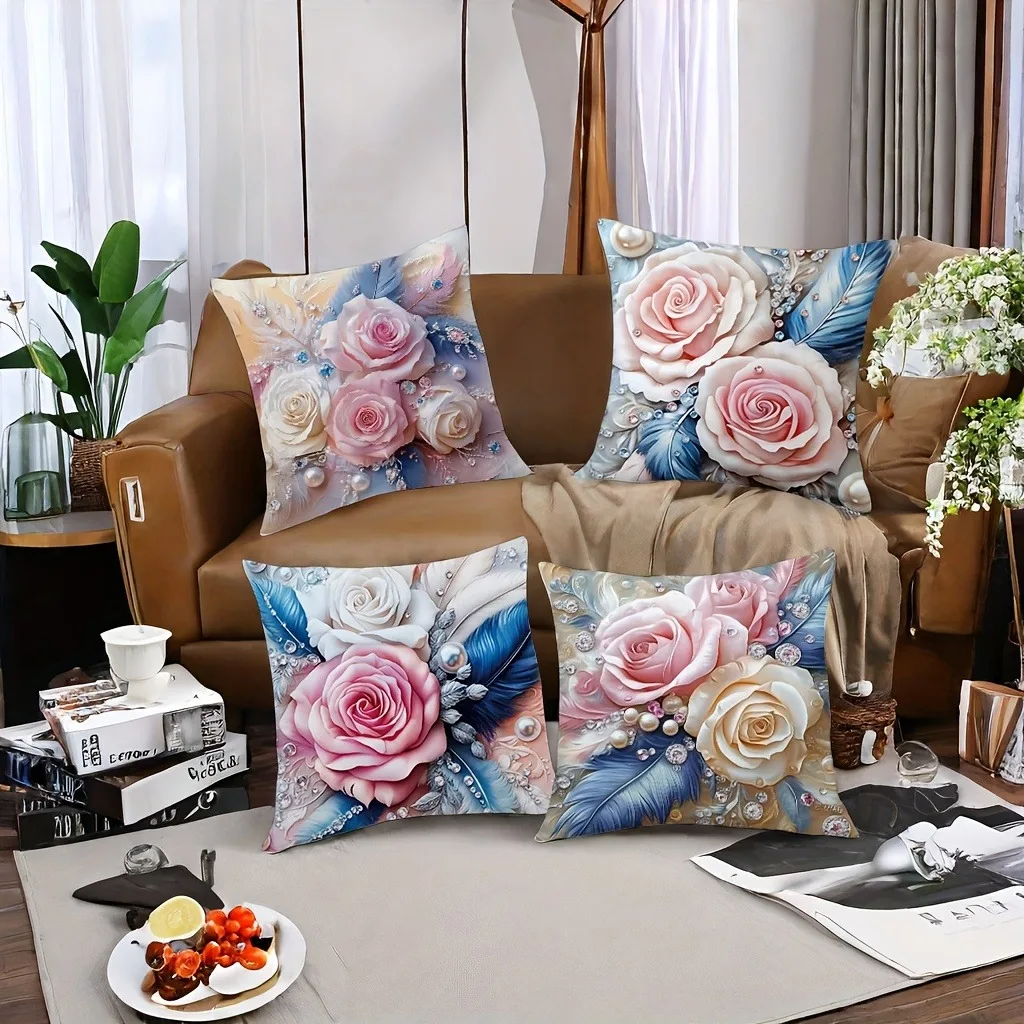Синий и золотой цветочный жемчуг - украшенная наволочка Спальня Гостиная Диван Домашний декор Полиэстеровая наволочка на молнии