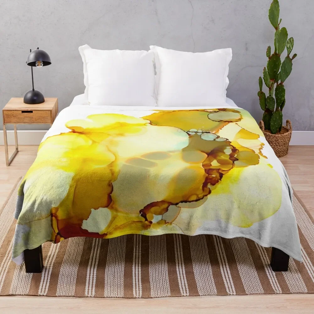 

Yellow & Grey Artwork | Alcohol inks Throw Blanket sofa bed Soft Big Picnic Blankets