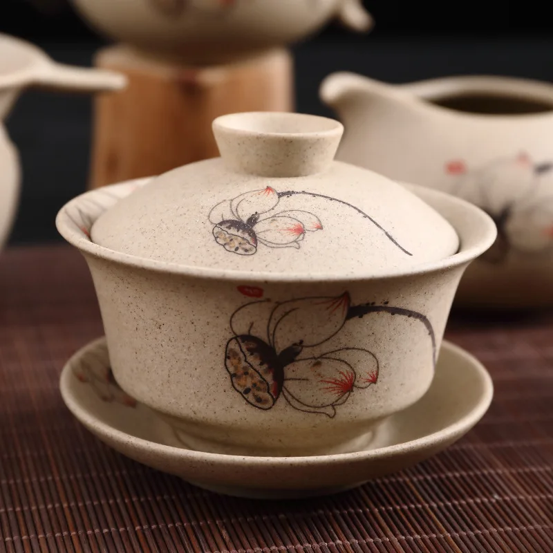 

Чайный сервиз Gaiwan, чайный набор из тибетской керамики, чашка с крышкой, чашка, чайная чашка, чайный сервиз из селадона, карпа, лотоса, керамический чайный сервиз, чайник для селадона