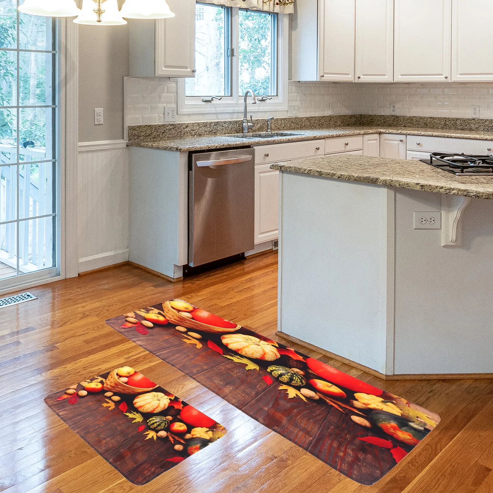 

2pcs Anti-slip Pumpkin Floor Mat 40-60x120cm Polyester Kitchen Bathroom Mats Non-slip Water Absorbing Fall Thanksgiving
