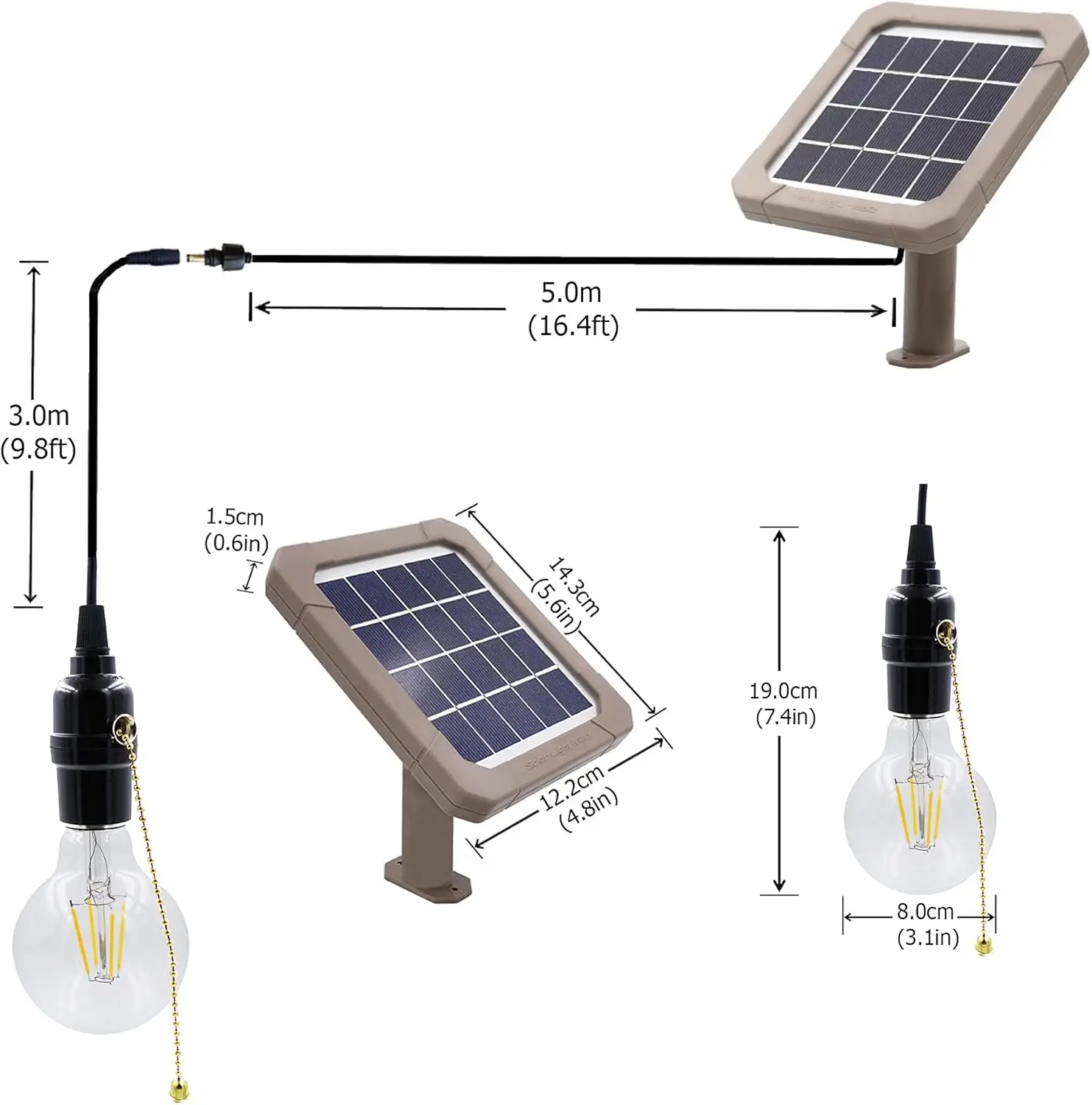Luz solar para cobertizo Eddie, cable de 26 pies, LED blanco cálido, cadena de tracción, para almacenamiento de garaje, patio y jardín
