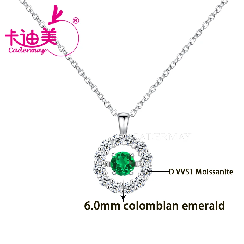CADERMAY 6.0mm Round  Lab Grown Hydrothermal Emerald S925 Sterling Silver Chain Necklace For Women Jewelry Anniversary Gifts
