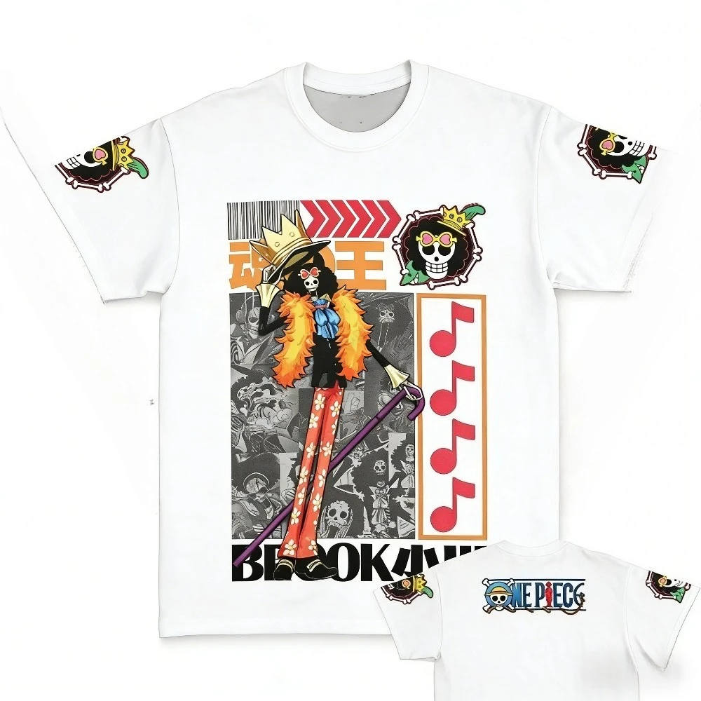 

Футболка унисекс One Piece Brook, новинка лета 2026, популярный аниме, двусторонний принт, американский повседневный семейный топ с короткими рукавами