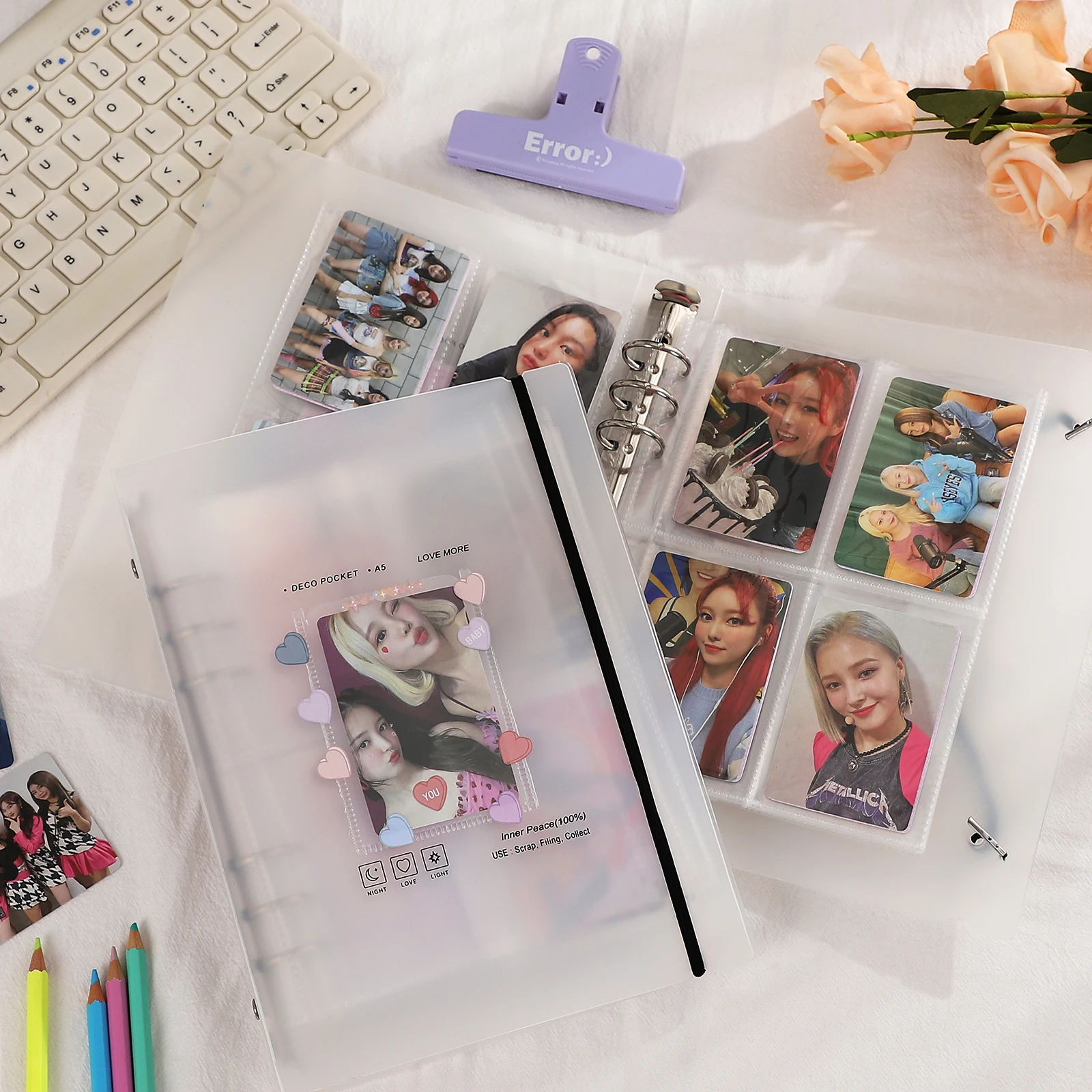 

Creative A5 Frosted Album Loose-leaf Book 10Pcs Inner Page PVC Idol Card Photo Storage Book Binder Stationery Organizer Supplies