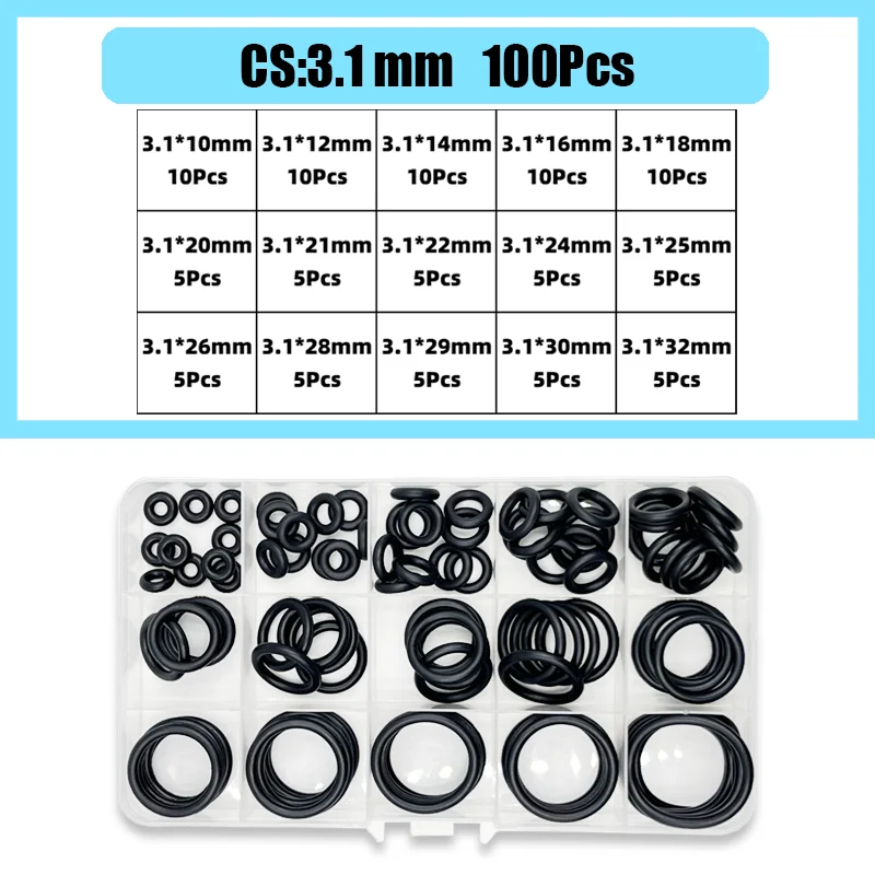 1400-100 Stück O-Ring Gummidichtungen Dichtungsring Set Nitrilkautschuk Hochdruck O-Ringe NBR Dichtung Gummiband O Gummiringe Set – Detail 14