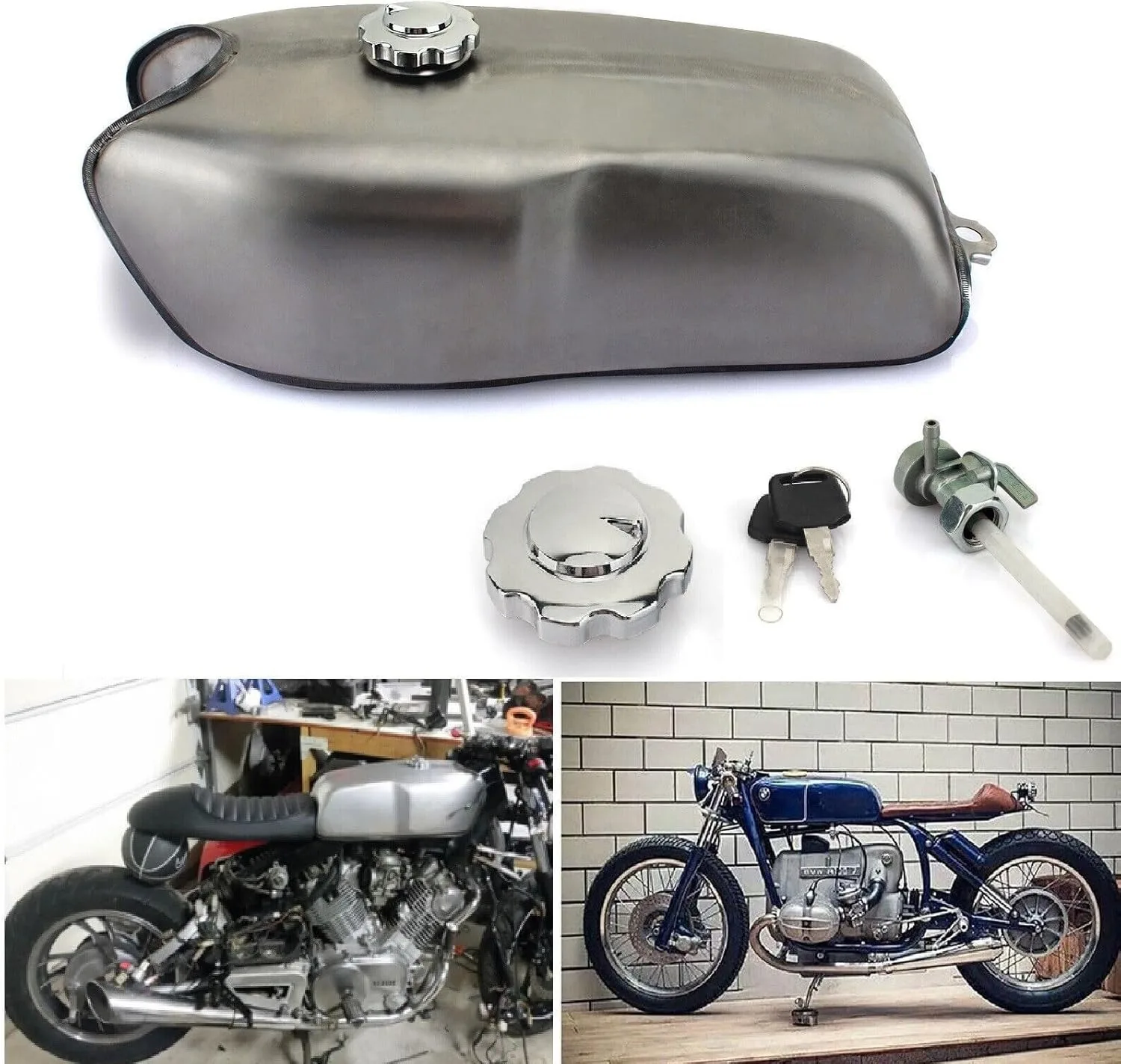 2.4 Gallon 9L Universal Cafe Racer Gas Fuel Tank for Honda for Suzuki for Kawasaki for BWM R100R for Yamaha RD50 RD350 RD400